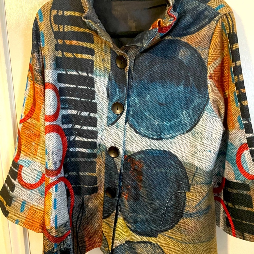 Damee Jacket XL Women's Top Art to Wear FUN Graphic Print Multicolor lined